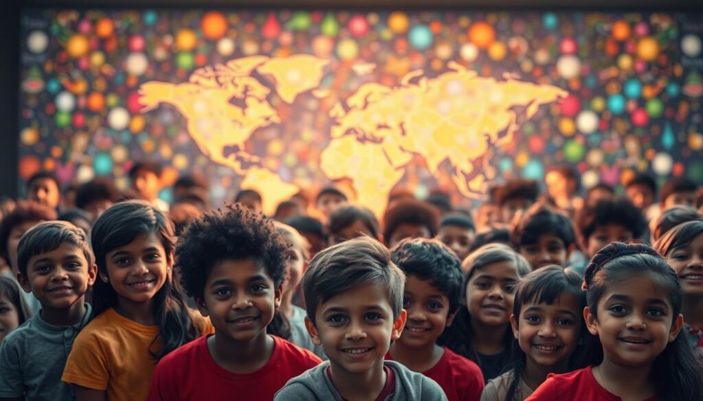 A sprawling global community, united in the pursuit of inclusive education. In the foreground, a diverse group of students, their faces aglow with the light of learning, each a unique thread in the tapestry of knowledge. Behind them, a world map, its borders blurred, symbolizing the borderless flow of ideas and the shared vision of educational equity. In the background, a kaleidoscope of vibrant colors, representing the rich cultural tapestry that inclusive education celebrates. Soft, diffused lighting casts a warm, inviting glow, conveying the sense of connection and belonging that defines the inclusive education movement. A sprawling global community, united in the pursuit of inclusive education. In the foreground, a diverse group of students, their faces aglow with the light of learning, each a unique thread in the tapestry of knowledge. Behind them, a world map, its borders blurred, symbolizing the borderless flow of ideas and the shared vision of educational equity. In the background, a kaleidoscope of vibrant colors, representing the rich cultural tapestry that inclusive education celebrates. Soft, diffused lighting casts a warm, inviting glow, conveying the sense of connection and belonging that defines the inclusive education movement.