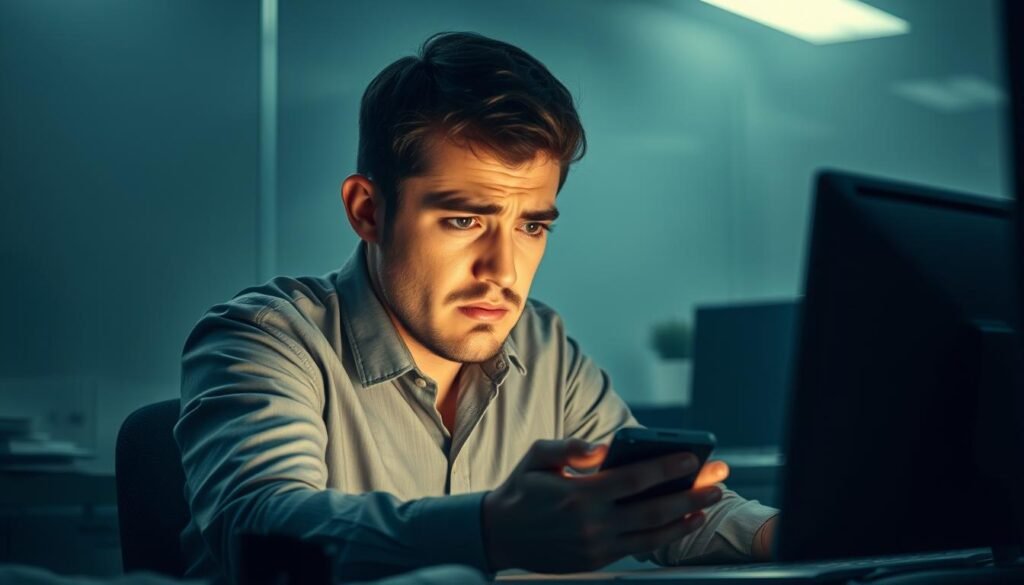 A dimly lit, modern office space with a cluttered desk and a frustrated person staring at a phone screen, their expression conveying a sense of exasperation. The background is hazy, with muted tones of gray and blue, creating an atmosphere of disillusionment. Soft, directional lighting illuminates the subject's face, highlighting the concern and confusion etched on their features. The overall scene suggests a disconnect between the modern usage of the term "toxic" and its true meaning, capturing the disconnect between perception and reality. A dimly lit, modern office space with a cluttered desk and a frustrated person staring at a phone screen, their expression conveying a sense of exasperation. The background is hazy, with muted tones of gray and blue, creating an atmosphere of disillusionment. Soft, directional lighting illuminates the subject's face, highlighting the concern and confusion etched on their features. The overall scene suggests a disconnect between the modern usage of the term "toxic" and its true meaning, capturing the disconnect between perception and reality.